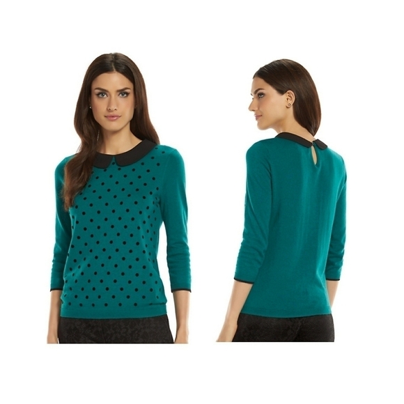 ELLE flocked dot crew neck sweater Top size small - Picture 1 of 12